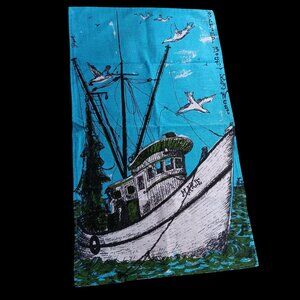 Vintage Fishing Shrimp Boat Marie Tea Towel Kitchen Decor 16x28 Key West